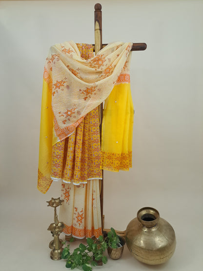 Kota-Doria with Kota-Doria Dupatta Taar Embroidery